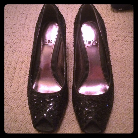 Sequin Black Peeptoe Pumps
