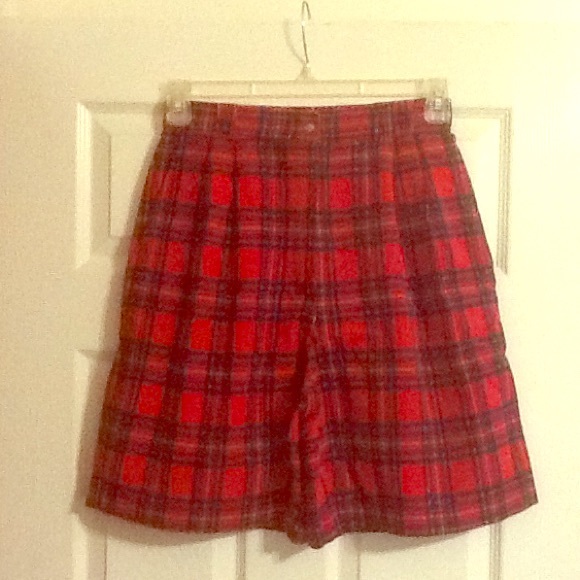 Vintage Red Plaid Corduroy High Waist Shorts
