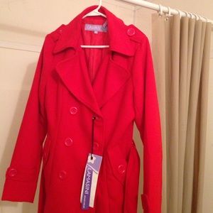 Red pea coat,