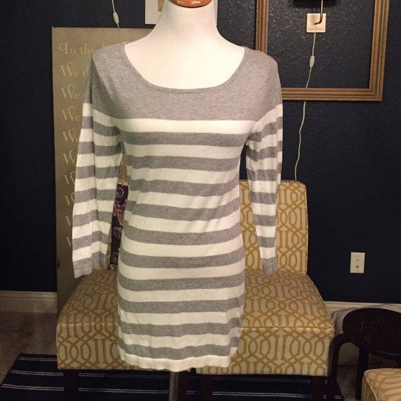 Gray white striped boatneck sweater