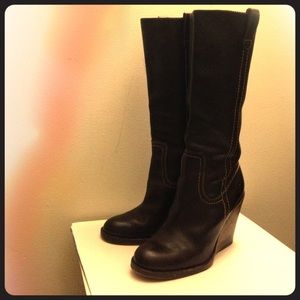 Frye Caroline Tall Dark Brown Leather Wedge Heel