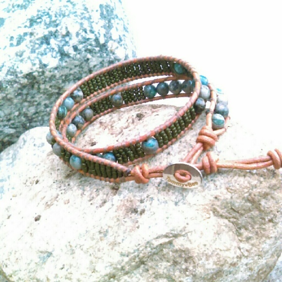 Picasso Jasper & Seeds Mix Wrap Leather Bracelet - Picture 2 of 4