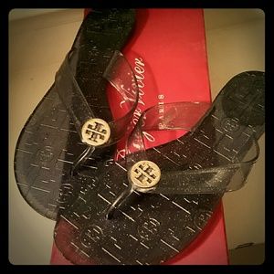 Tory Burch Dark Blue Sparkle Jelly "Thora" Sandals