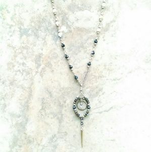 Botswana Agate & Crystals Mix Long Spikes Necklace