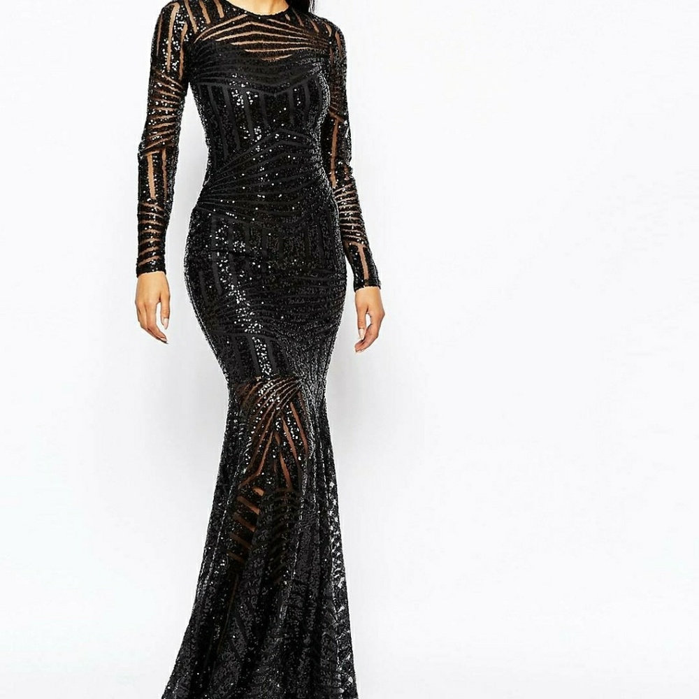 Asos Club L Sequin Maxi Mermaid Fishtail Dress