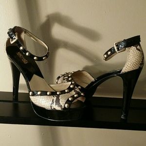 Michael Kors python,unusual  stiletto, peep toe
