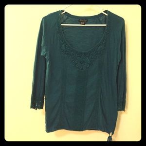Lucky Brand Blue Lace-Embroidered Tunic