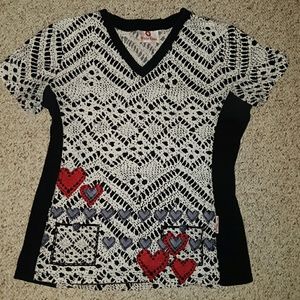 White Cross hearts scrub top