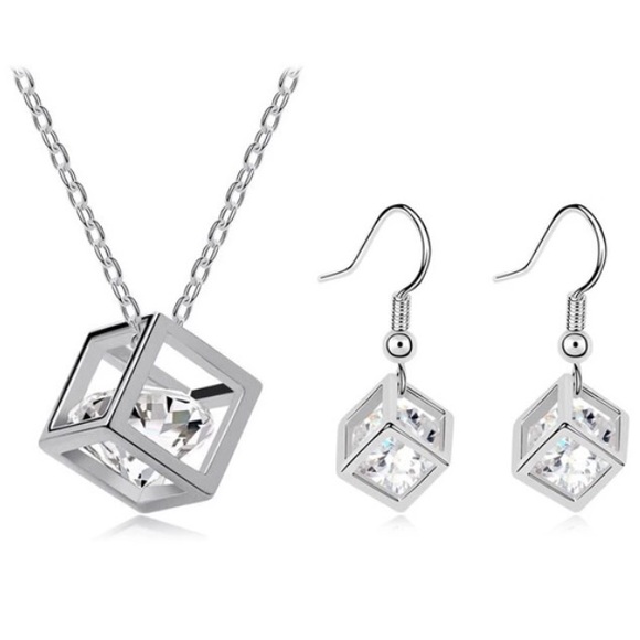 Jewelry - Cubic Zirconia Cage Necklace & Earring Set