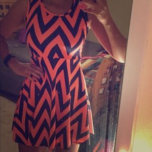 Navy and Coral Chevron Fit and Flare dress.