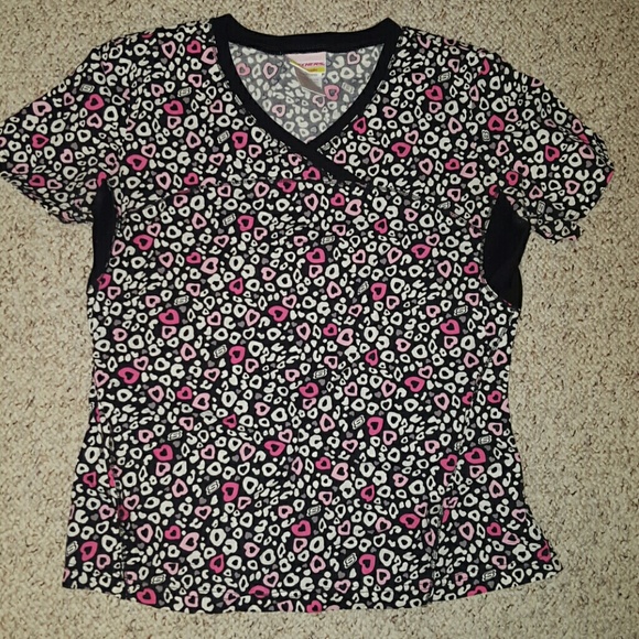 Skechers pink leopard scrub top