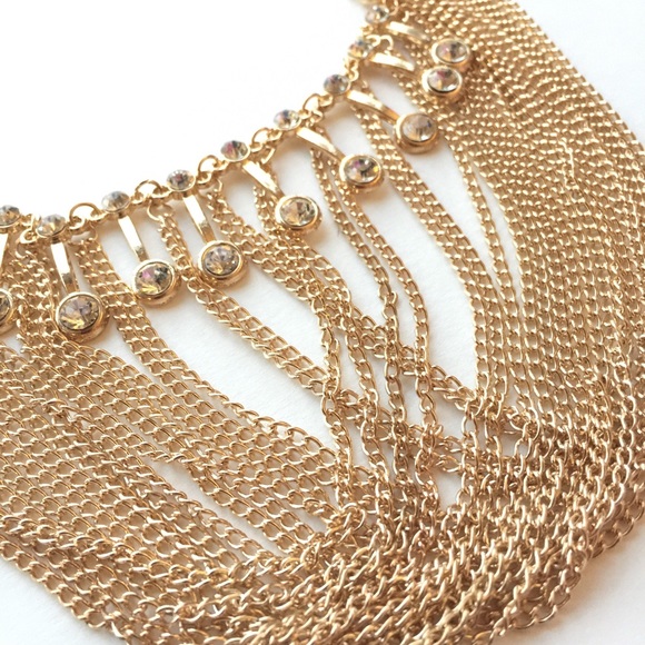 Draped gold chains & rhinestone necklace - Picture 3 of 4