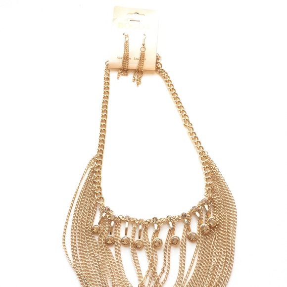 Draped gold chains & rhinestone necklace - Picture 4 of 4