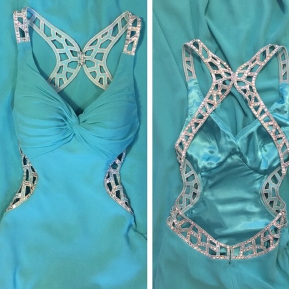 Faviana Couture Teal Gown - Picture 2 of 4