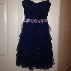 Blue sparkly homecoming dress w silver accent belt