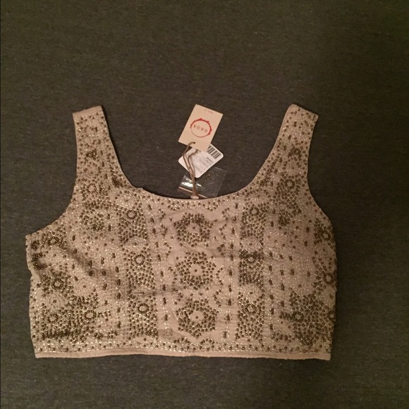 Beige Sequined crop top.