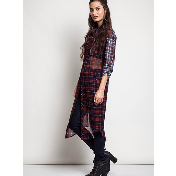 Bare Anthology Tops - "Plaid Back Look" Long Plaid Top