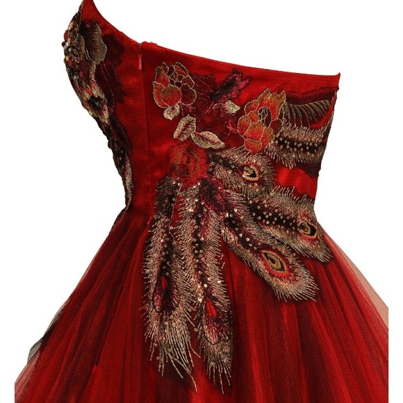Designer Red Off-the-shoulder Beading Feather Homecoming Dress