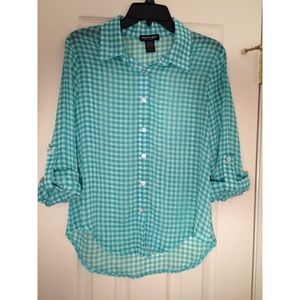 Sheer button up plaid blouse