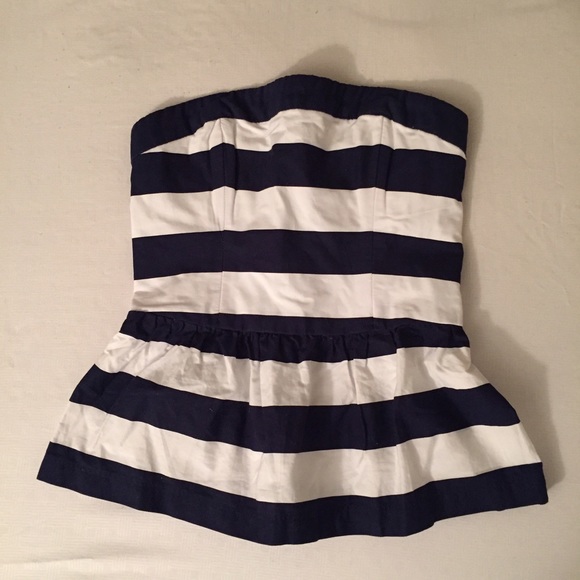 Brand new navy and white striped peplum tube top