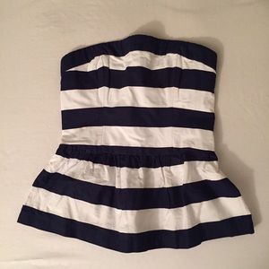 Brand new navy and white striped peplum tube top