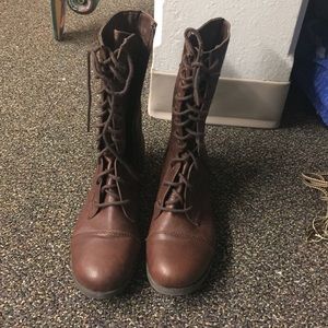 Brown laced combat boots