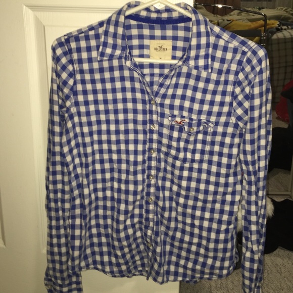 Cute Hollister Blue White Checkered Flannel