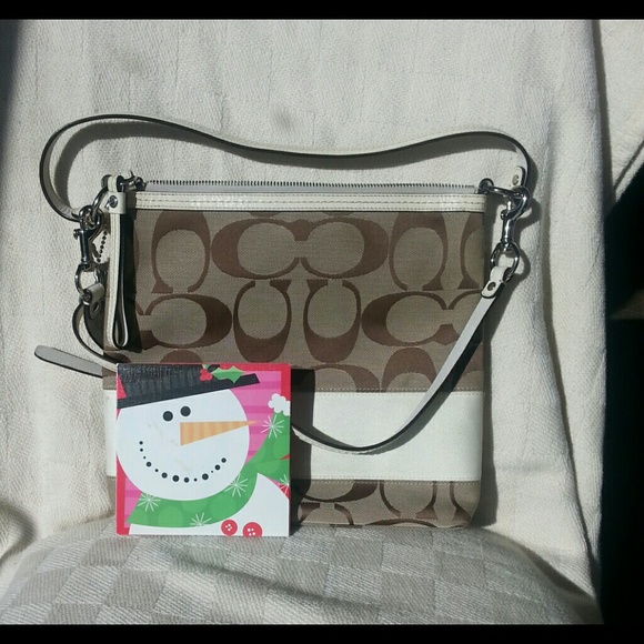 Coach Khaki Signature Stripe handbag F13674