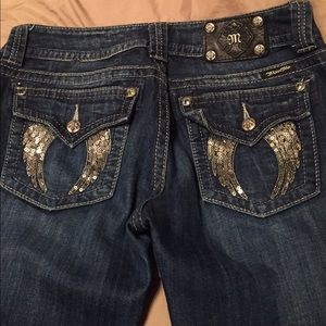 Miss Me Angel Wing Skinny Jeans-Dk Blue