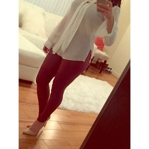 White sheer blouse with bow tie