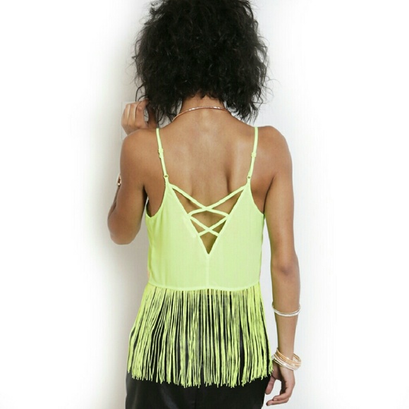 1 Day Sale! NWT Lemon Neon Fringe Crop Top S - Picture 2 of 4