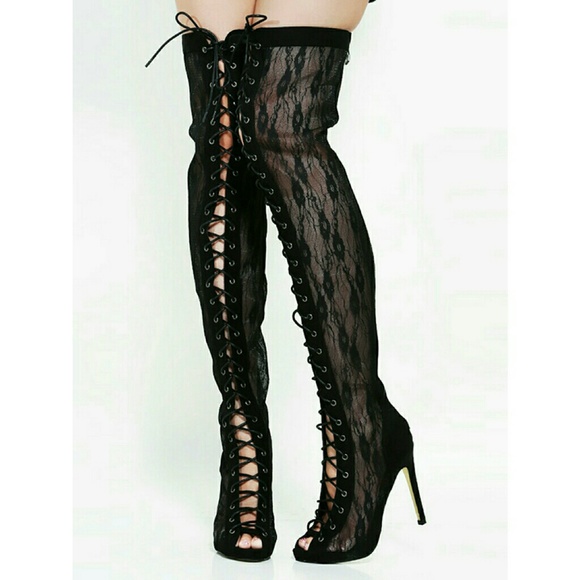 Lace up thigh high boots