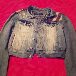 American flag cropped jean jacket