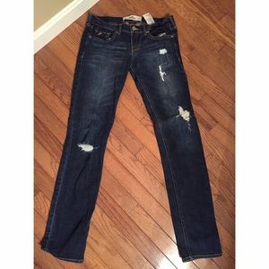 Distressed, Dark Wash, Stretchy Hollister Jeans