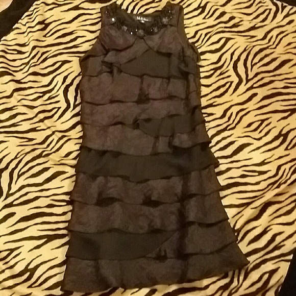BLACK RUFFLY COCKTAIL DRESS