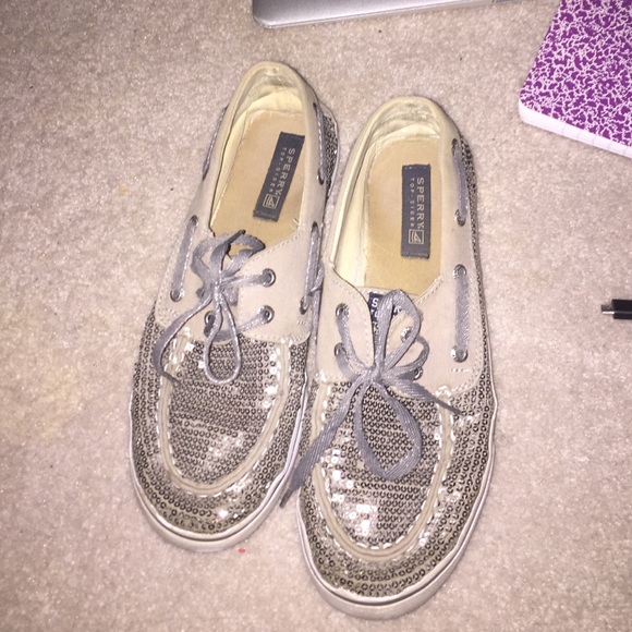 Silver sequin sperrys