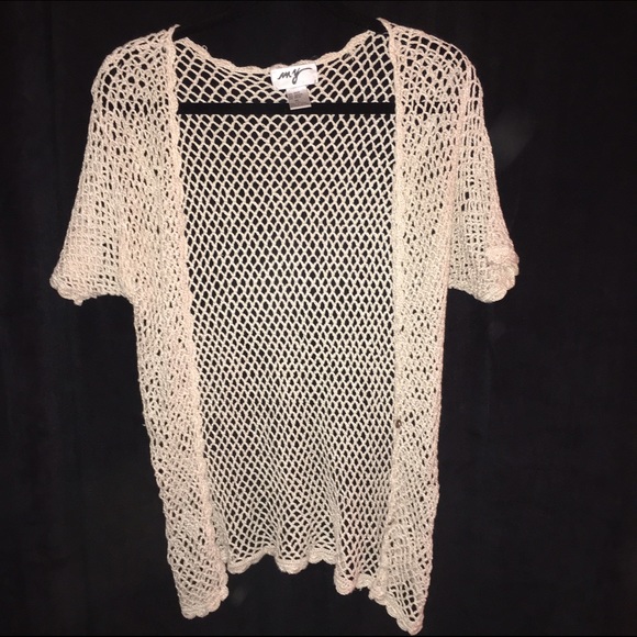 cream short-sleeved holey cardigan