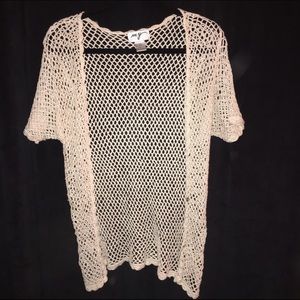 cream short-sleeved holey cardigan