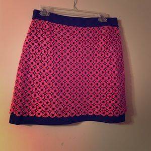 Skirt navy blue with pink pattern overlay