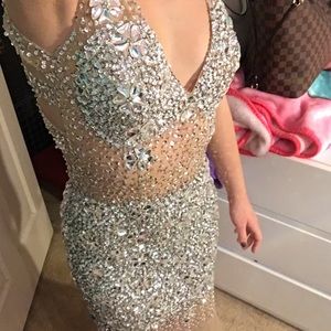 Jovani Silver And Nude Prom Dress