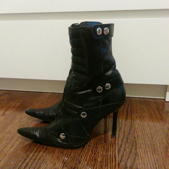 Stiletto Heel Leather Moto Booties - Picture 2 of 3