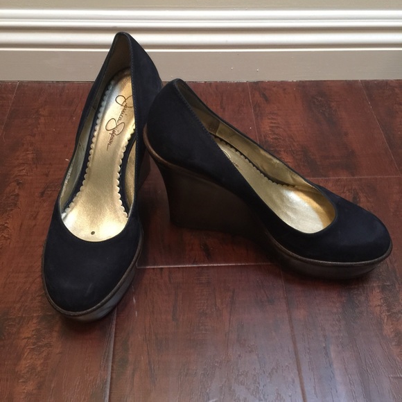 Navy Round Toe Wedges - Picture 2 of 4