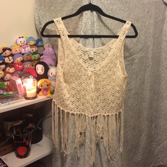 Cream crochet fringe top