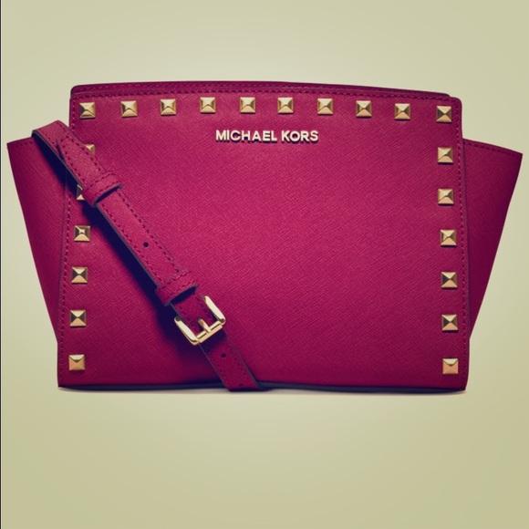 Michael Kors Handbags - MICHAEL KORS SELMA STUD MESSENGER - CHERRY
