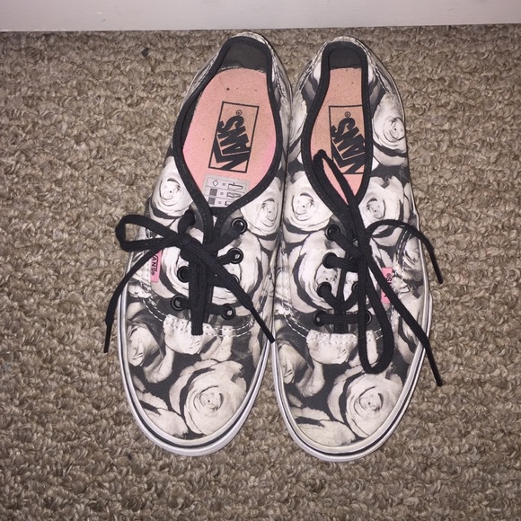 Black and white floral Vans