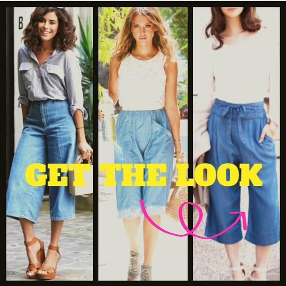 ❣LAST-S❣ Capri Culottes Tie Front Chambray Pants - Picture 3 of 4