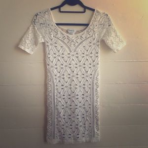 Bebe White Crochet Bodycon Dress