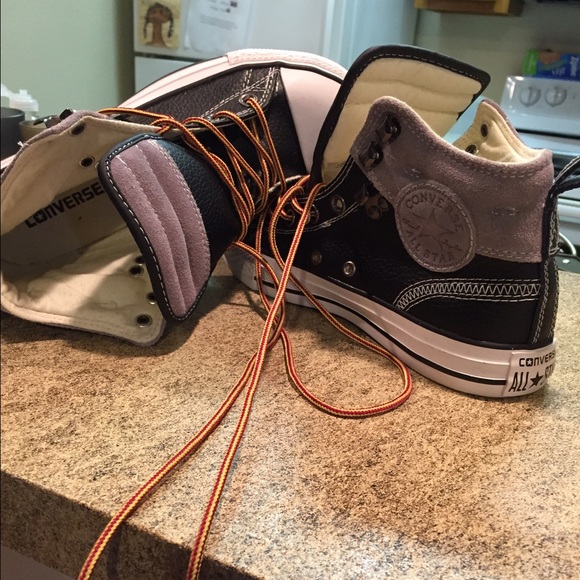 All black leather converse with suede top!!