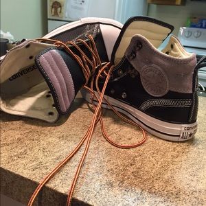 All black leather converse with suede top!!