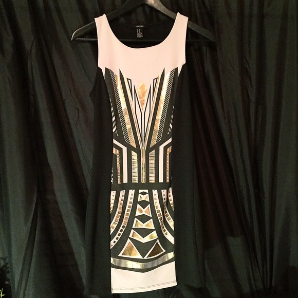 F21 Fitted Nightlife Dress With Gold Details